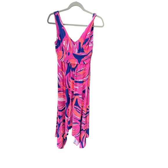 Lilly Pulitzer Handkerchief Hem Sleeveless Dress Pink Blue Tropical Print Size s - Picture 1 of 8